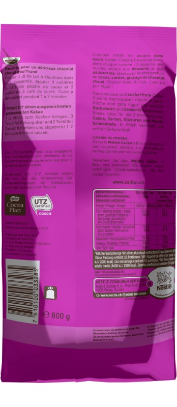 Cacao Cailler Nestle Pulver ***ungezuckert*** 100%
Cacao in polvere Cailler 
senza zucchero