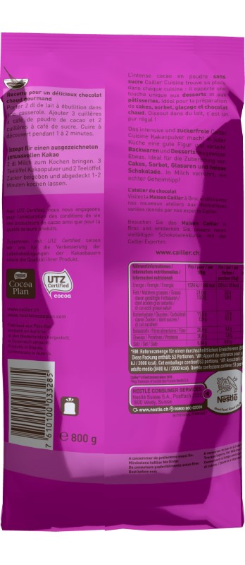 Cacao Cailler Nestle Pulver ***ungezuckert*** 100%
Cacao in polvere Cailler 
senza zucchero