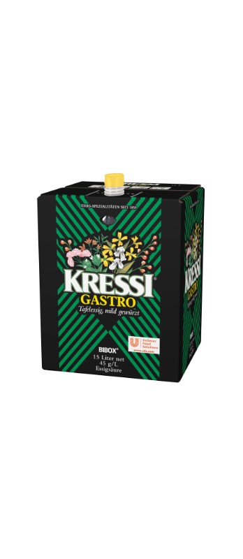 Kressi Gastro Kräuter-Essig , Bibox
Aceto alle erbe Kressi Gastro