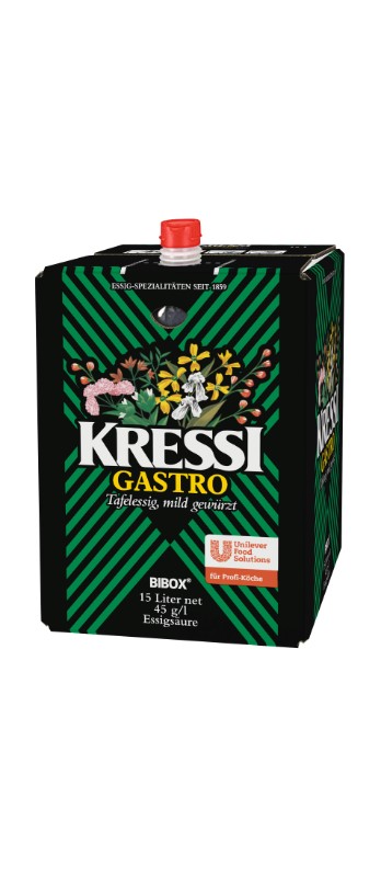 Kressi Gastro Kräuter-Essig , Bibox
Aceto alle erbe Kressi Gastro