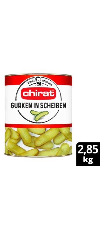 Gurken in Scheiben Chirat, längsgeschn.
Cetrioli a fette (lunghezza) Chirat, Net 1450 g