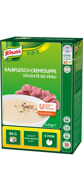 1-2-3 Kalbfleisch Cremesuppe Knorr
Crema alla carne di vitello Knorr