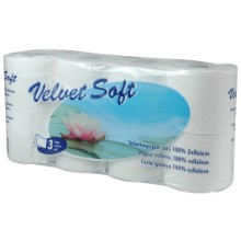 Toilettenpapier Velvet Soft 100% Zellstoff,
3-lagig, 9.5 x 12 cm
Carta WC Velvet